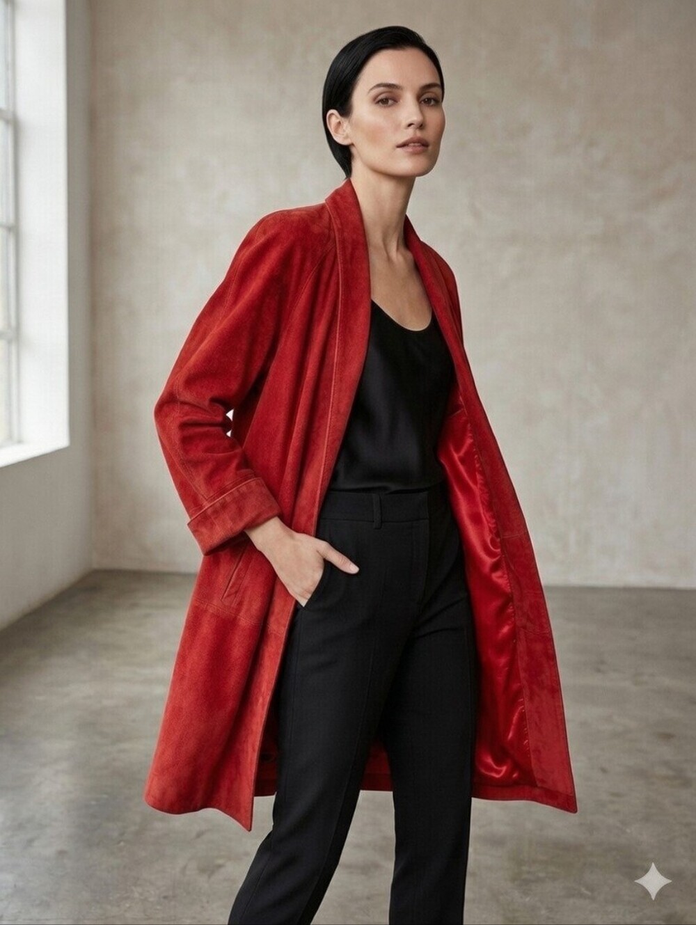 Suade Red Trench Coat
